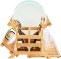 Dish Rack, Bamboo Folding 2-Tier Collapsible Drainer Dish Drying Rack with Utensils Flatware Holder Set (Dish Rack with Utensil Holder)