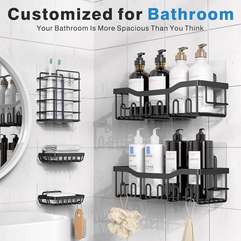 Adhesive shower Caddy 5 Pack. Rust Proof Stainless SteelBath Organizers With Large Capacity