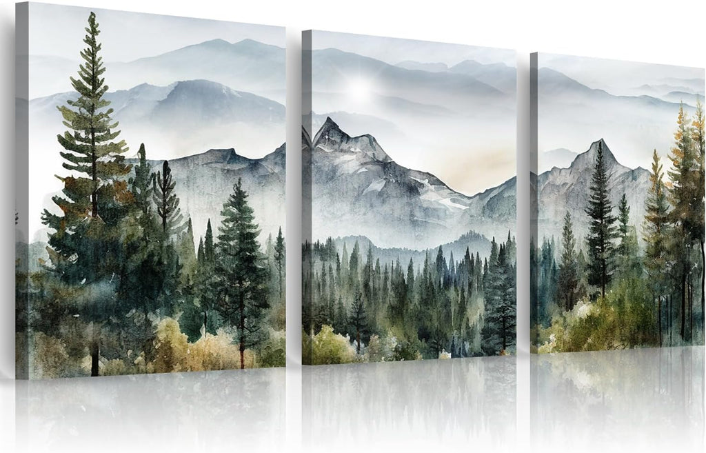 Wall Art for Living Room Modern Wall Decor for Bedroom Office Decor Abstract Mountain Forest Landscapes Ink Painting 3 Piece Framed Canvas Art