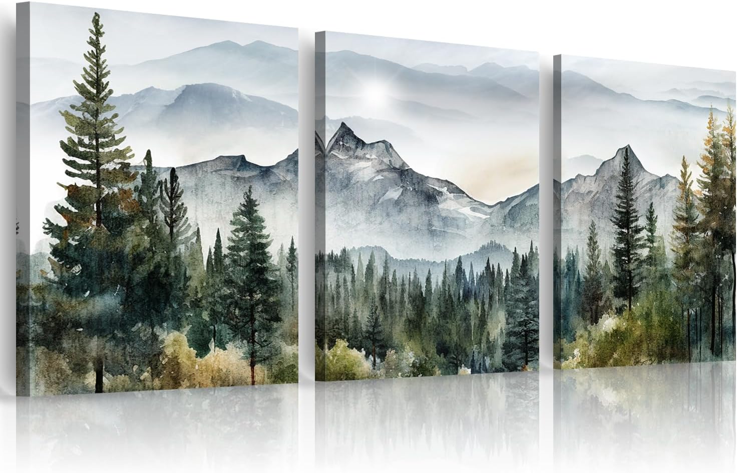 Wall Art for Living Room Modern Wall Decor for Bedroom Office Decor Abstract Mountain Forest Landscapes Ink Painting 3 Piece Framed Canvas Art