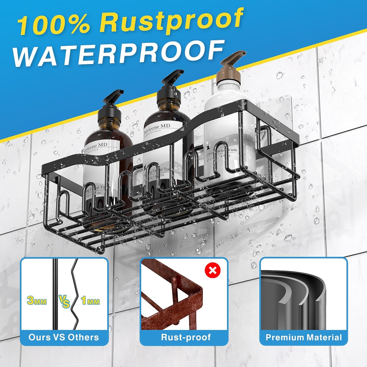 Adhesive shower Caddy 5 Pack. Rust Proof Stainless SteelBath Organizers With Large Capacity