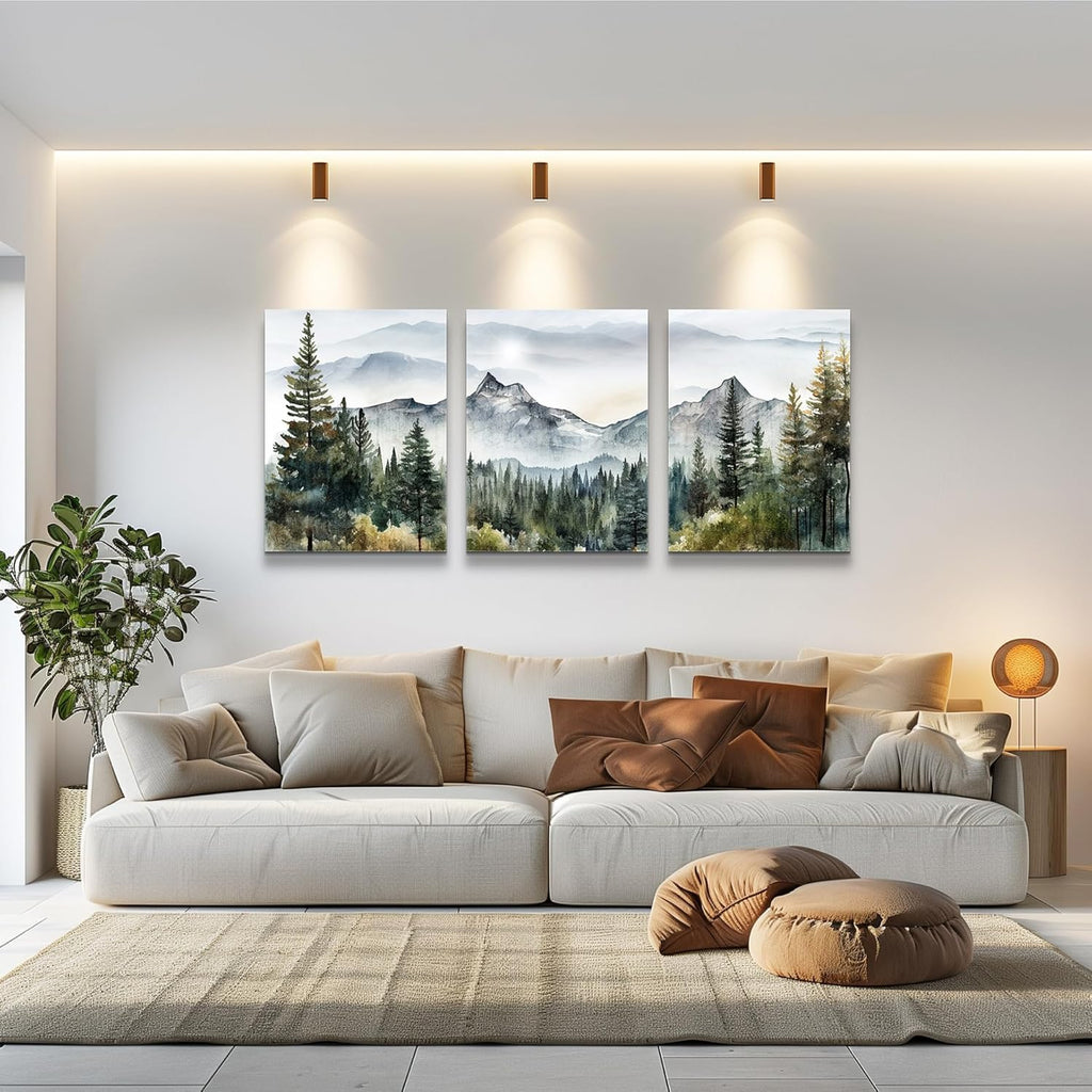 Wall Art for Living Room Modern Wall Decor for Bedroom Office Decor Abstract Mountain Forest Landscapes Ink Painting 3 Piece Framed Canvas Art