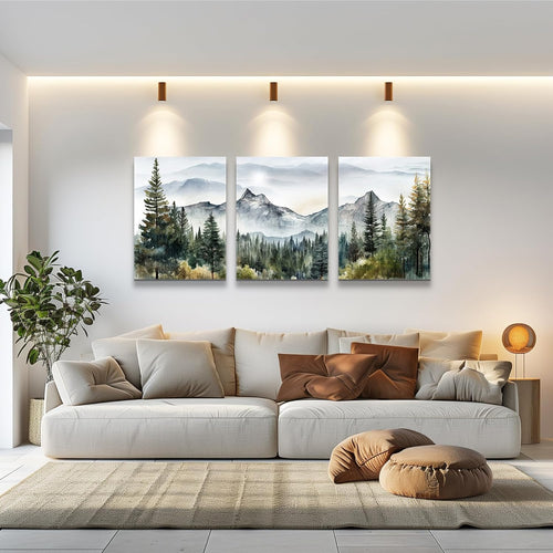 Wall Art for Living Room Modern Wall Decor for Bedroom Office Decor Abstract Mountain Forest Landscapes Ink Painting 3 Piece Framed Canvas Art