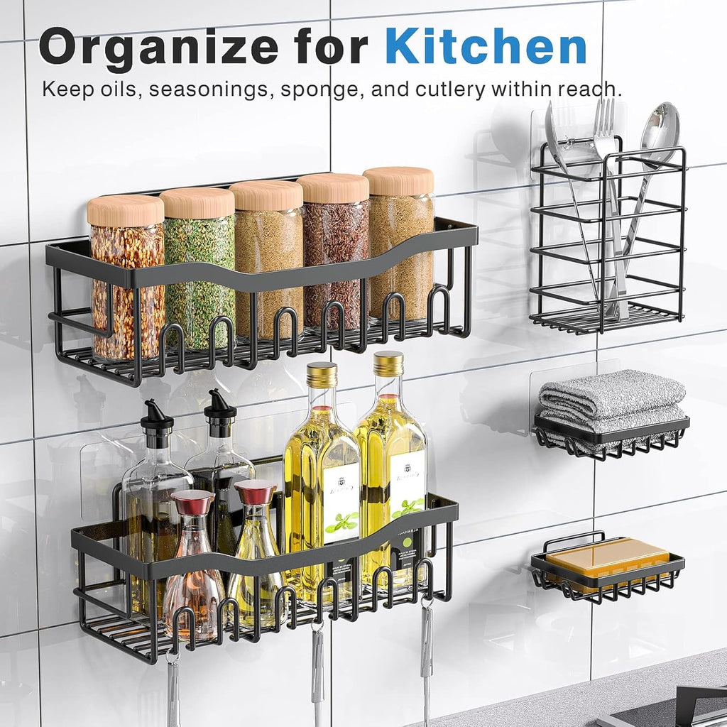 Adhesive shower Caddy 5 Pack. Rust Proof Stainless SteelBath Organizers With Large Capacity