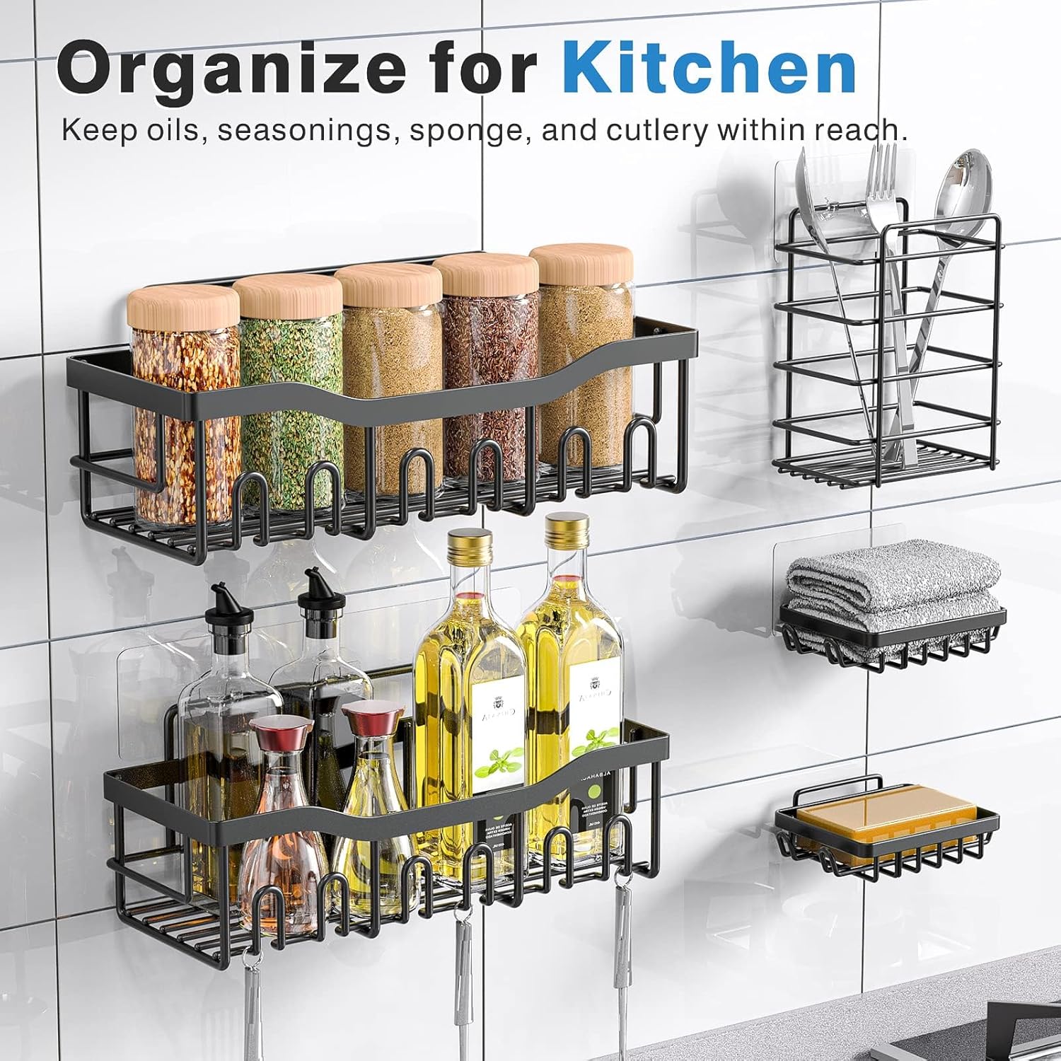 Adhesive shower Caddy 5 Pack. Rust Proof Stainless SteelBath Organizers With Large Capacity